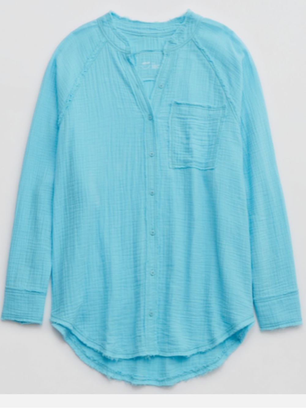 aerie Turquoise Pool To Party Raw Hem Gauze Button Up XS
